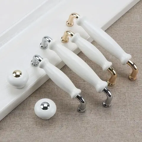 1pcs White Ceramic Door Handles Modern Furniture Knobs Zinc Alloy Ceramic Pulls Kitchen Cupboards Cabinet Door Drawer Handle