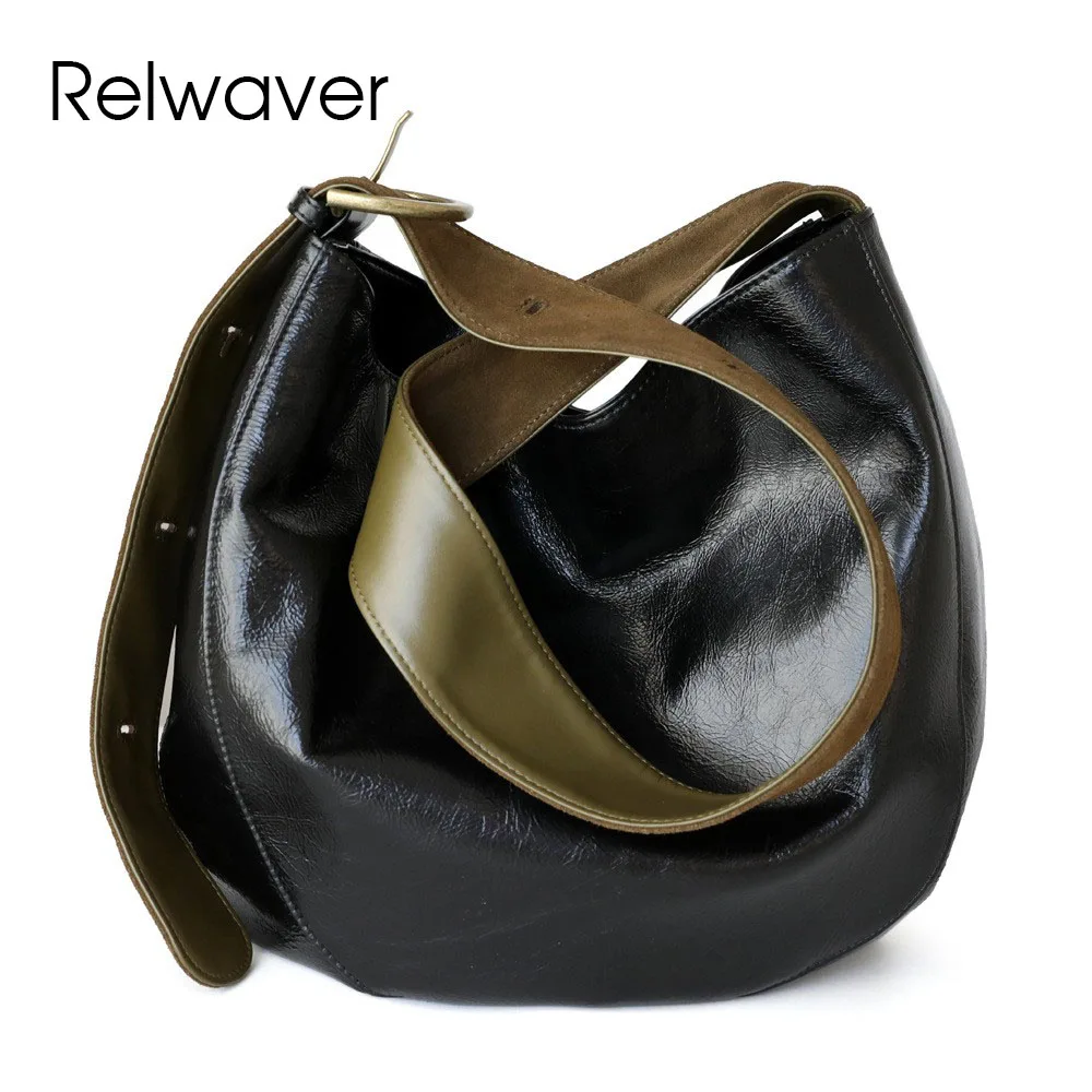 

Relwaver women shoulder bag genuine leather saddle bucket thin soft women bag 2025 spring fashion women messenger bags