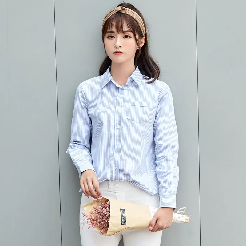 Blusas e tops de manga comprida listrada feminina, camisa casual simples, branca, azul, rosa, roupas femininas, moda de escritório, novo, primavera, 2022