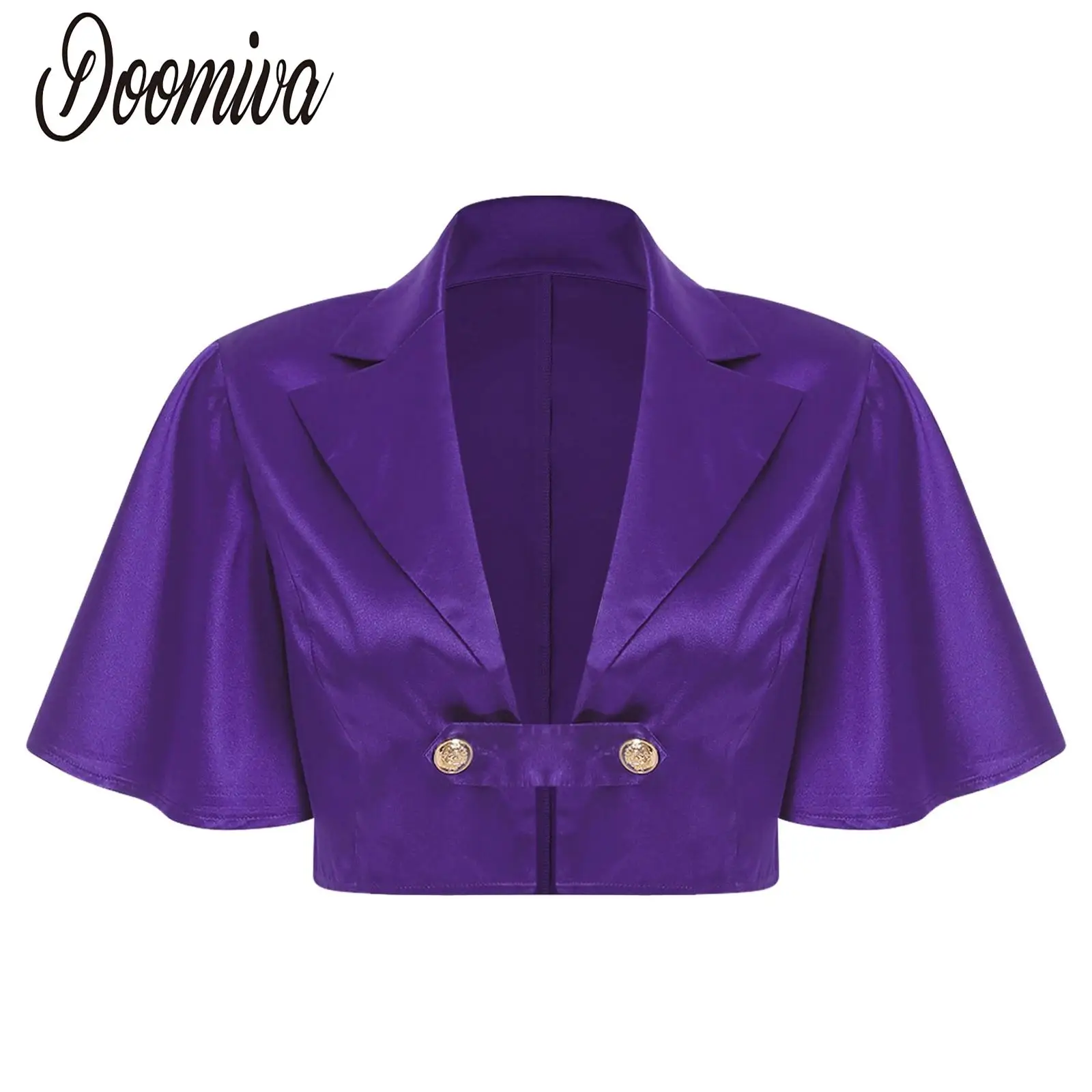 Women Victorian Satin Cropped Shirts Top Lapel Collar Flutter Sleeve Front Buttons Blouse for Casual Daily Life Themed Parties