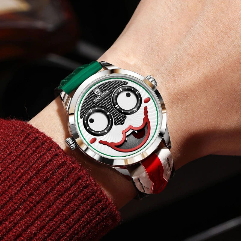 Joker Watch Men Luxury Leather Strap Creative Funny Face Waterproof Quartz Wristwatch Fashion Casual Sport Male Clock Gift