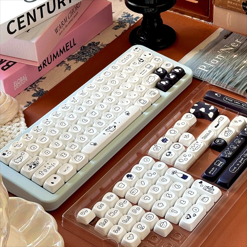 141 Key MOA Black and White Cow, Keycap PBT for Mx Cherry Gateron Switch Mechanical Keyboard Kit