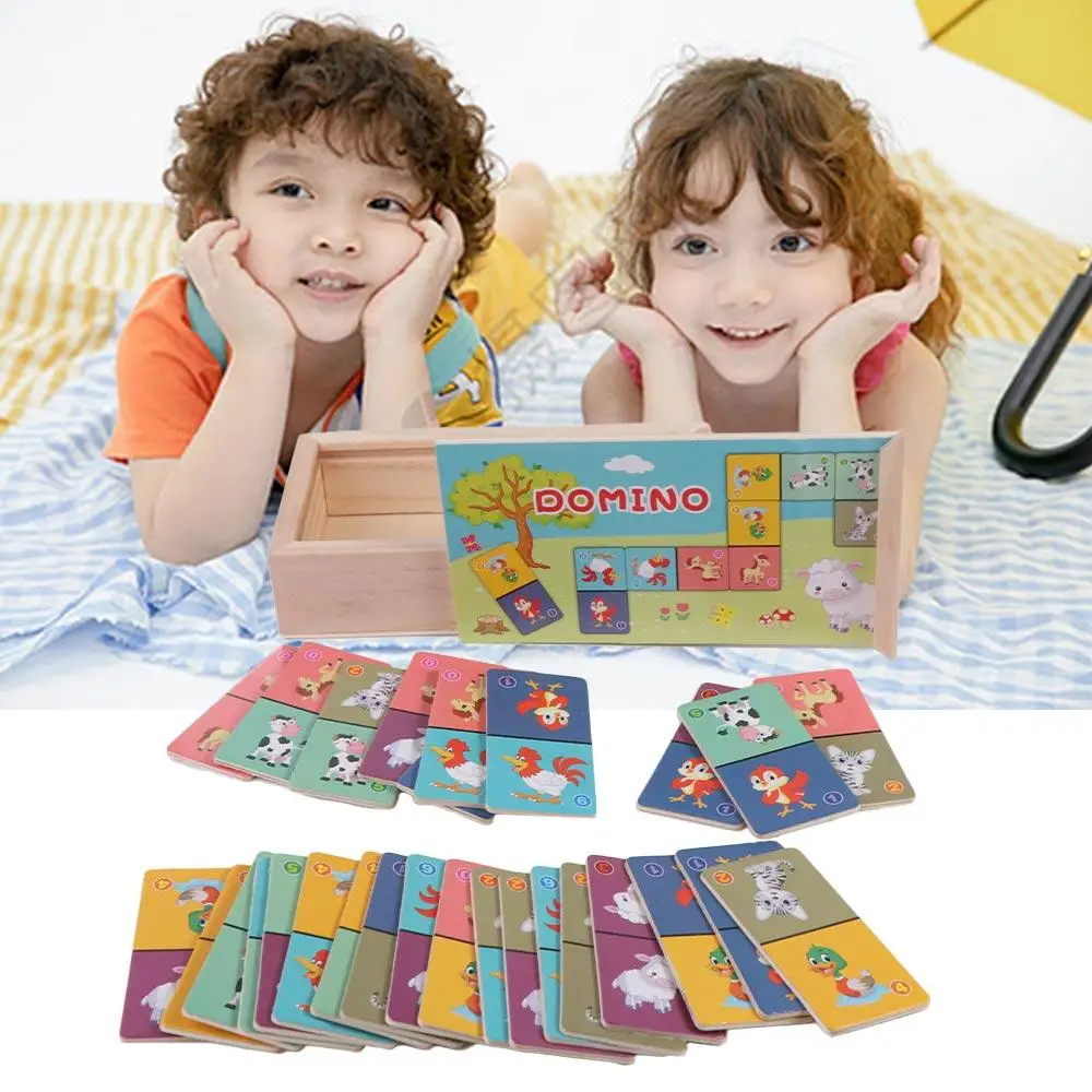 Learning Plaything Wooden Domino Building Blocks Set Wooden Education blocks Animal Domino Puzzle Preschool Jigsaw