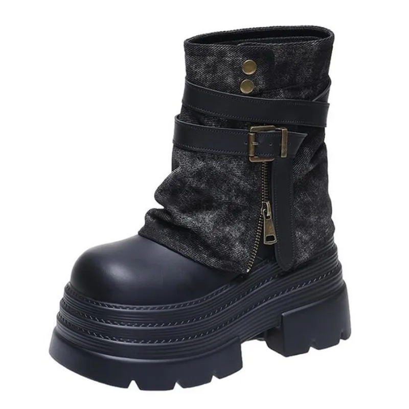 

Новинка 2023 года, повседневная кожаная обувь на каблуке 9 см с пряжкой, осенние женские массивные кроссовки, удобные туфли-лодочки, женская прогулочная обувь на высокой платформе