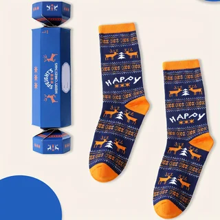 1 pair of fashionable, unique, and fun blue candy case gift socks for men and women, suitable for all seasons