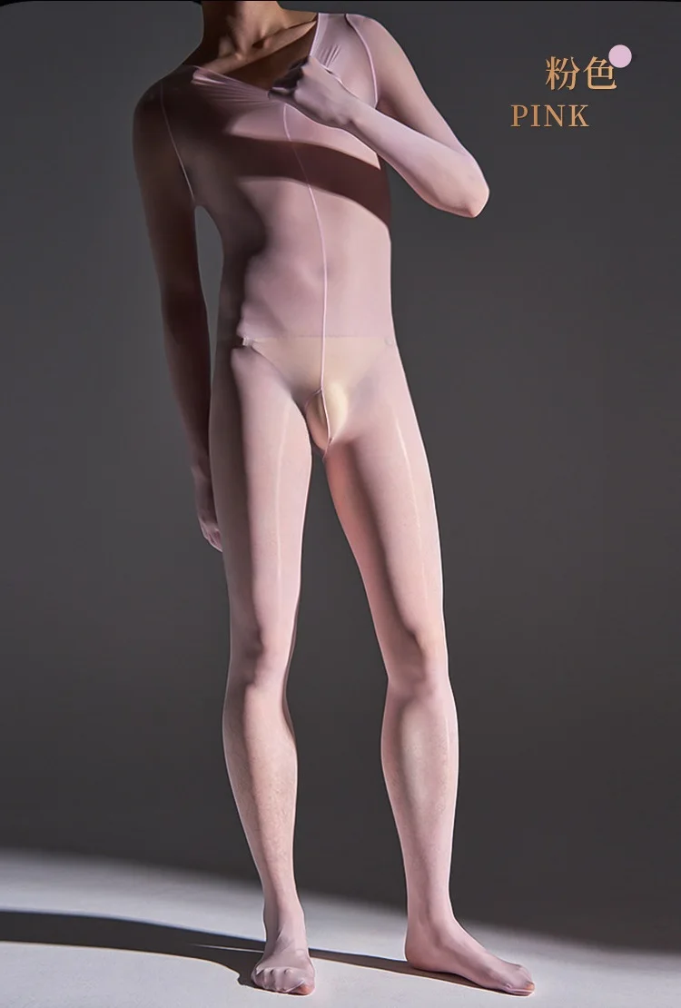 Ultra-thin Oil Glossy Full Stockings Jumpsuits Erotic Lingerie Gay Sissy Ball Pouch Bodysuits Adult Sex Porn Game Bodystocking