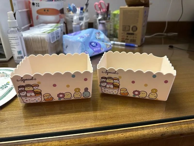 Cute Blob Character Storage Boxes Set of 3 Identical Plastic Cosmetic Case Wavy Rim Vanity Tidy Caddy Birthday Gift for Girls