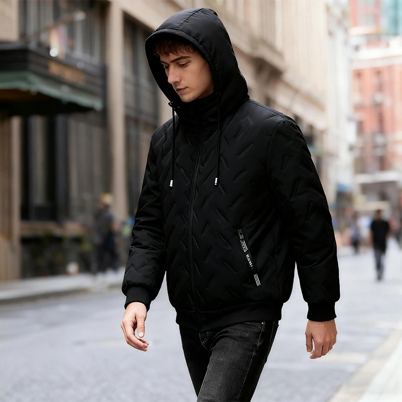Men's Warm Hooded Cotton-Padded Jacket Long Sleeve Velvet Coat Winter 2025 Large Size Outerwear Comfortable Fleece-Lined Sweater
