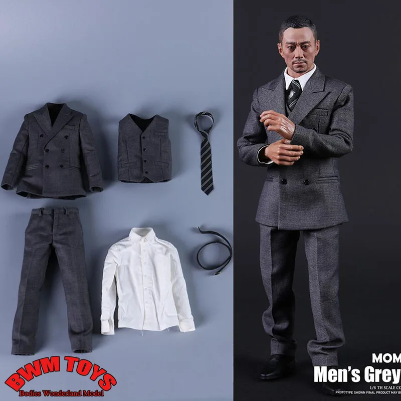 MOMTOYS GS001 1/6 Scale Male Grey Suit Gentleman Business Clothing Set Accessory Model for 12 inches BD001 Action Figure Body