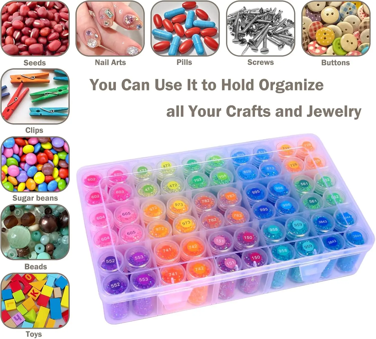 

60 Bottle Beads Storage Bottle, Accessories Organizer, DIY Diamond Painting Tools, Rhinestone Mosaic Art Storage Organizer