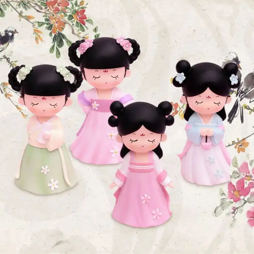 

Набор из 3 фигурок девочек в китайском стиле Ханьфу, коллекционные статуэтки в традиционных старинных костюмах, милый креативный подарок на день рождения для девочек