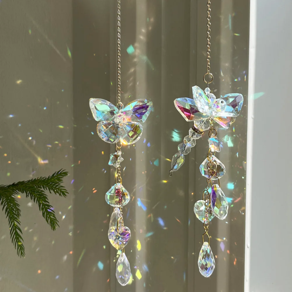 Butterfly Crystal Sun Catcher, Rainbow Prism Hanging Suncatcher Pendant, Crystal Tassel Window Home Garden Decor Gift