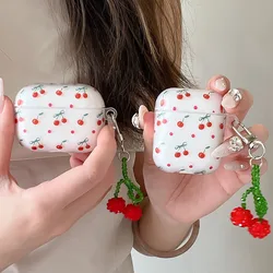 For AirPods Pro 2nd Case Cherry Cartoon Soft Silicone Cover For AirPods 4 3 1 2 Girls Earphone Box Shell With Crystal Pendant
