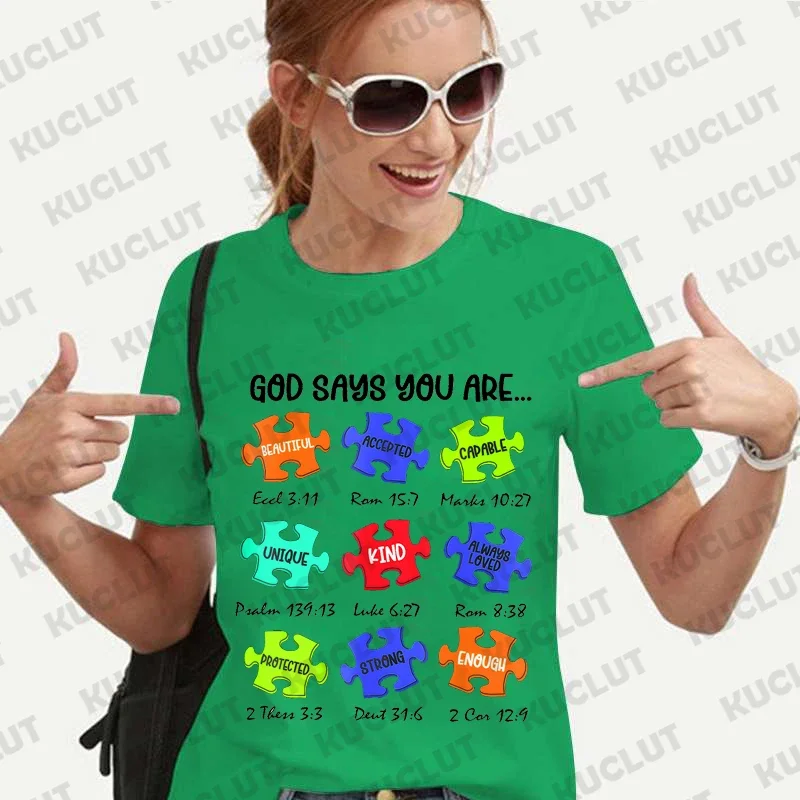 God Says I Am Autism Shirts for Women Clothing Be Kind Retro T-shirts Harajuku Graphic Clothing Jesus Autism Women\'s Tops