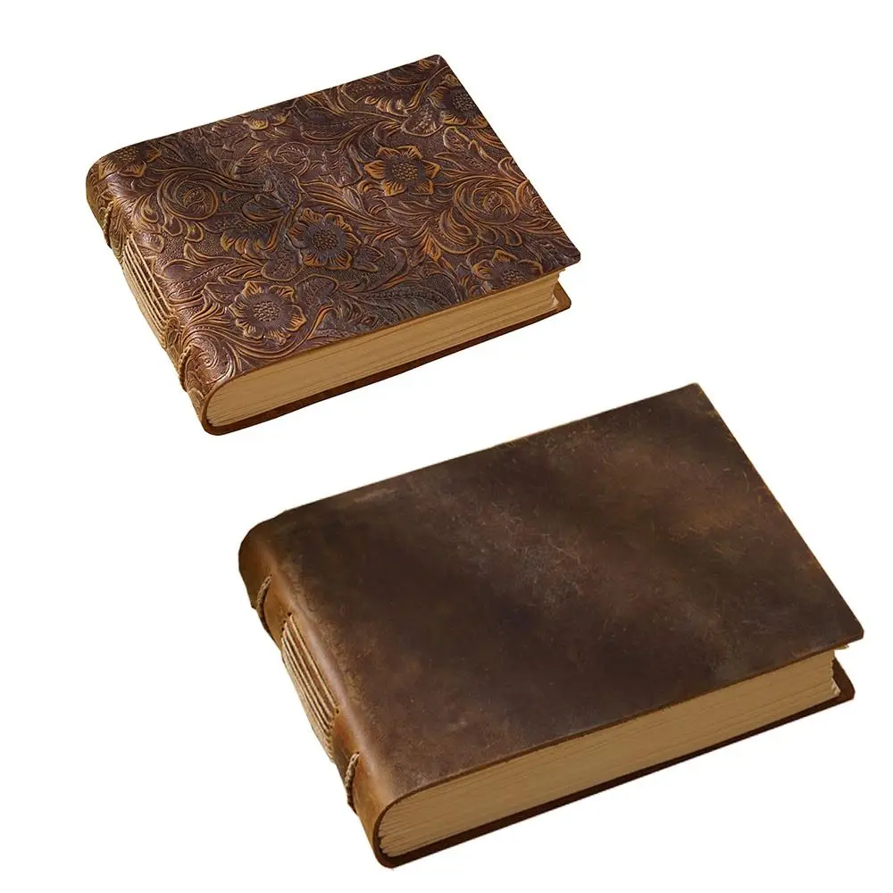 Creative Handmade Embossed Sketchbook Unlined Vintage Leather Notebook Blank Paper Genuine Leather Bound Daily Notepad Gift