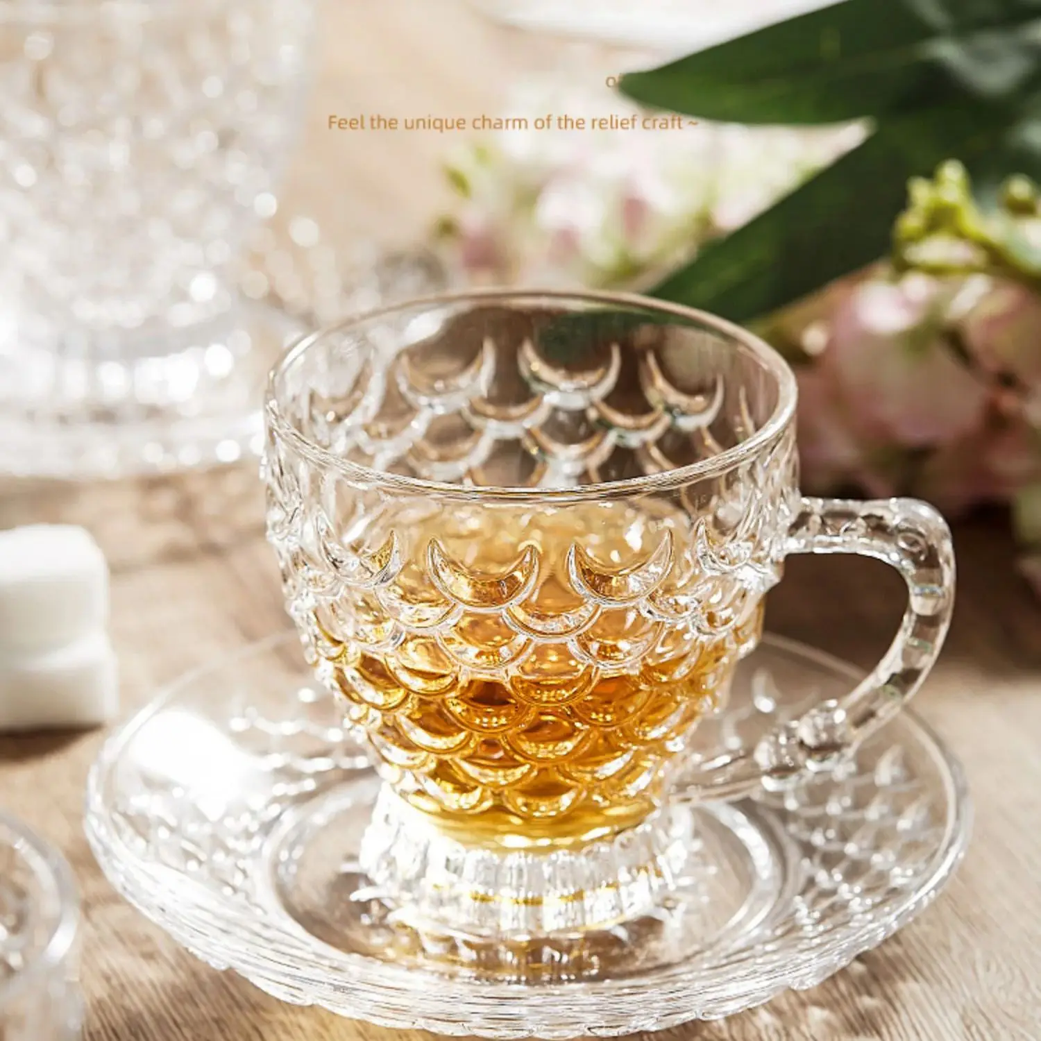 Coffee Cup and Plate Set for Home Luxury Exquisite Creative Fish Scale Dessert Glass Cup Ins Style Water Cups Drinkware