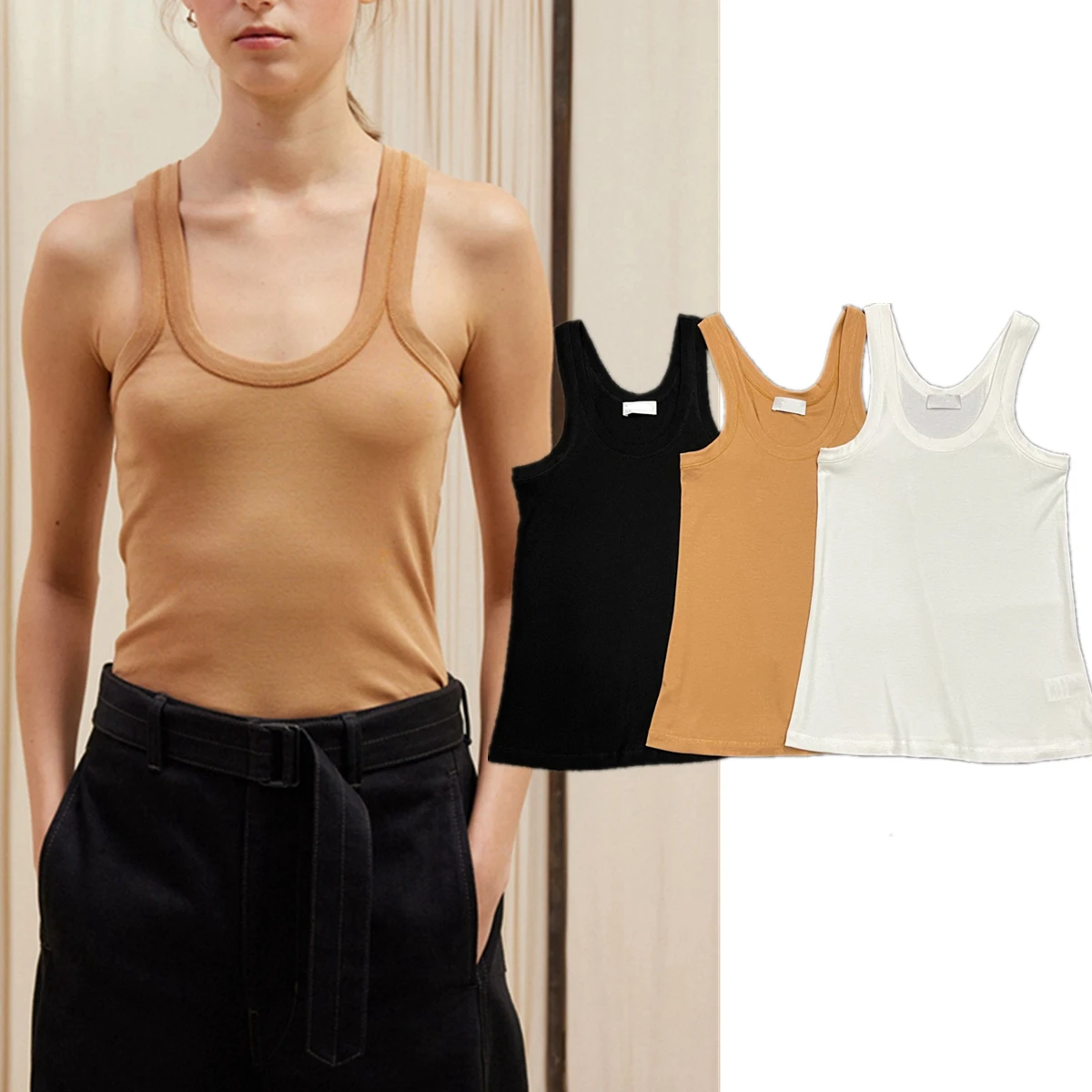 

Withered Nordic Minimalist Fashion Women's T-shirt Women Sleeveless T-shirt Basic Tank Tops Summer Camisetas Verano Mujer 2024