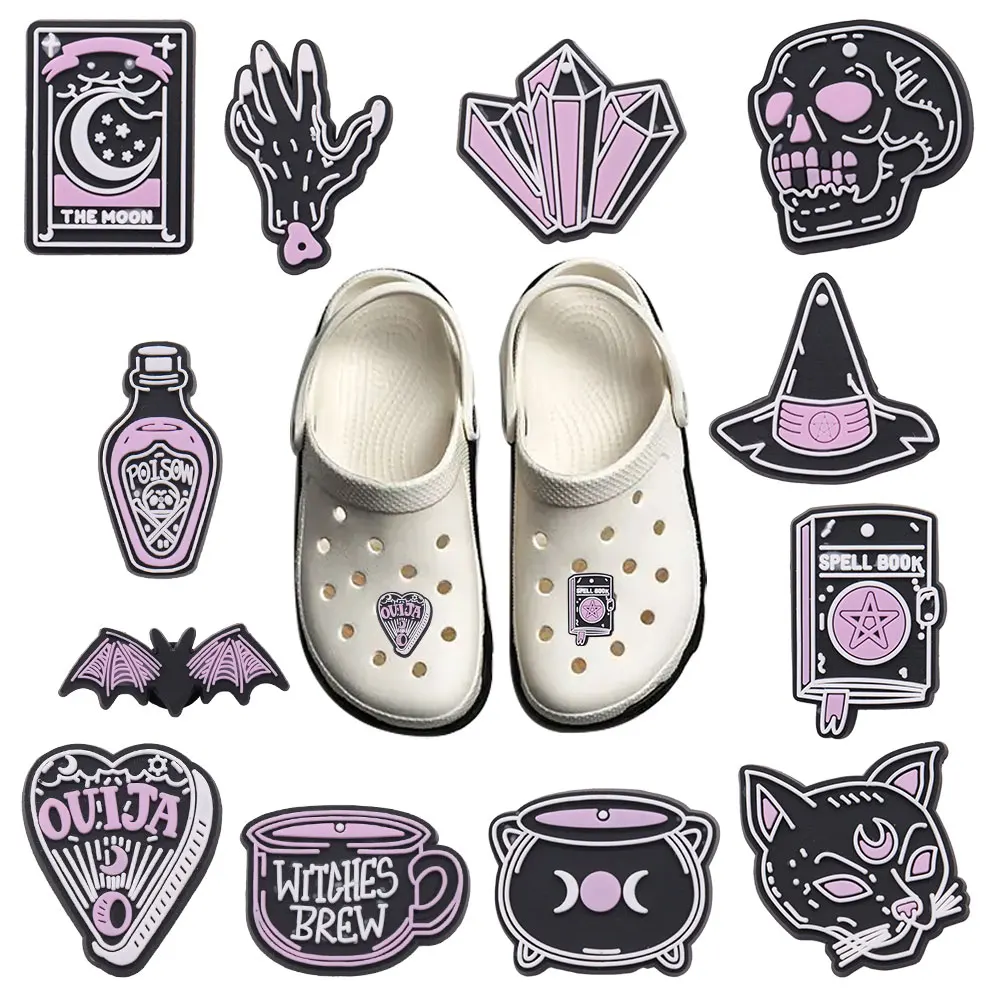 12PCS/Set Skull Magic Hat Cat Shoes Charms Silicone Shoe Accessories Wristband Hole Slipper Decor Adult Kids X-mas Gifts