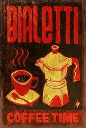 Bialetti Italian Coffee Pot and cup Retro style metal wall sign plaque, cafe bar