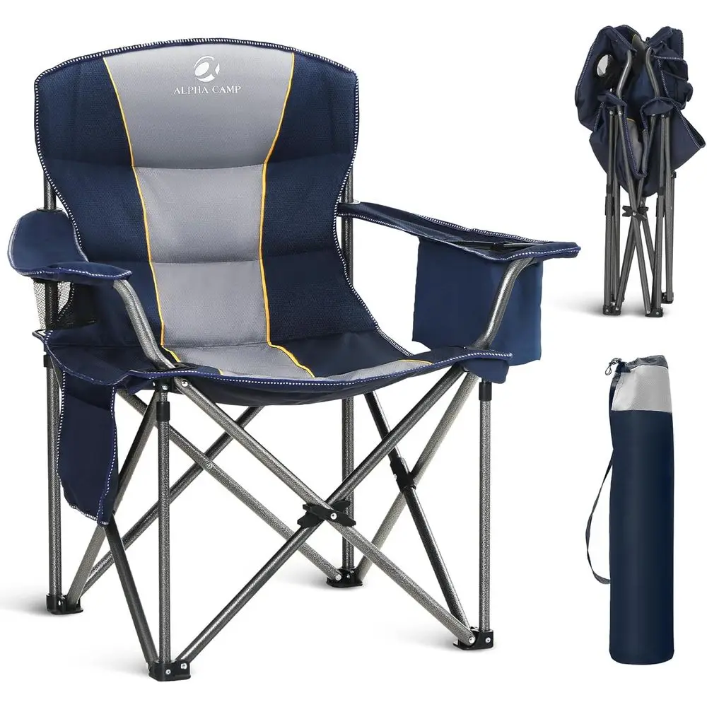 

Durable Extra-Large Camping Chair with Cooler, Side Pocket, and Cup Holder, Supports Up to 450 LBS