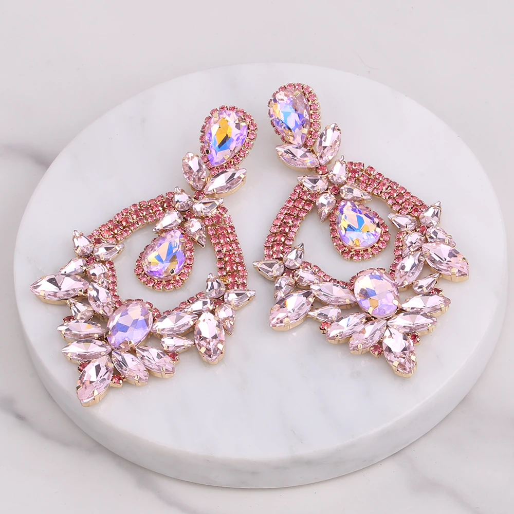 New Big Drop Earrings Women Statement Earring Drag Queen Pageant Fashion Jewelry Wedding Bridal Rhinestones Earrings Wholesale