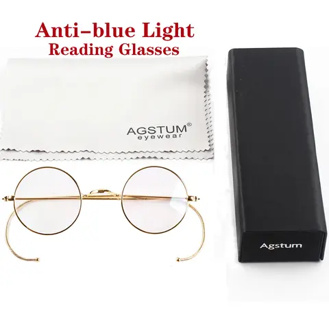 Blue Light Blocking Reading Glasses, Small Round Vintage Antique Gold Wire Rim Readers Computer Glasses