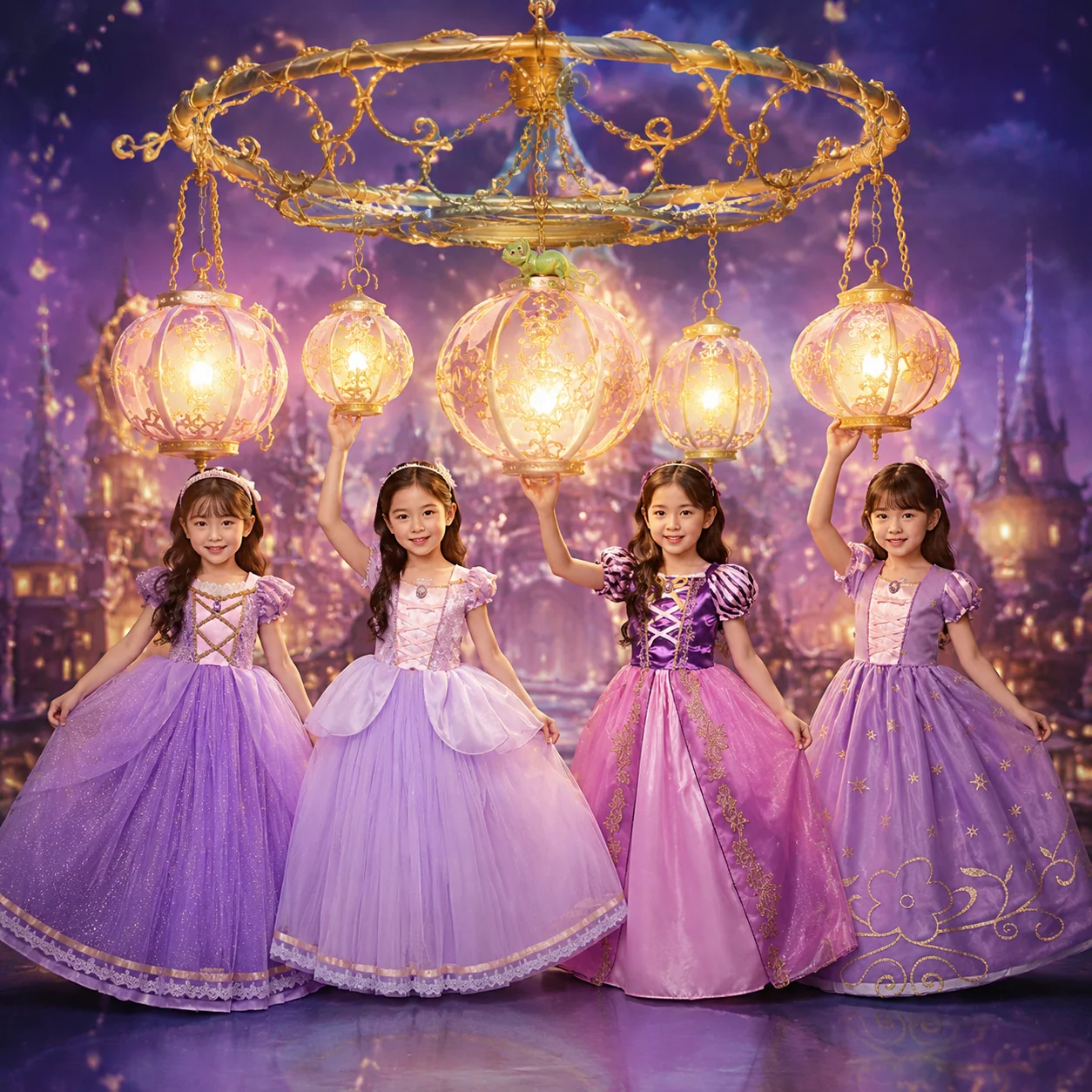Muababy Deluxe Rapunzel Tangled Princess Dress Set for Girls Halloween Birthday Christmas Party Cosplay Costume Kids 2-10Y