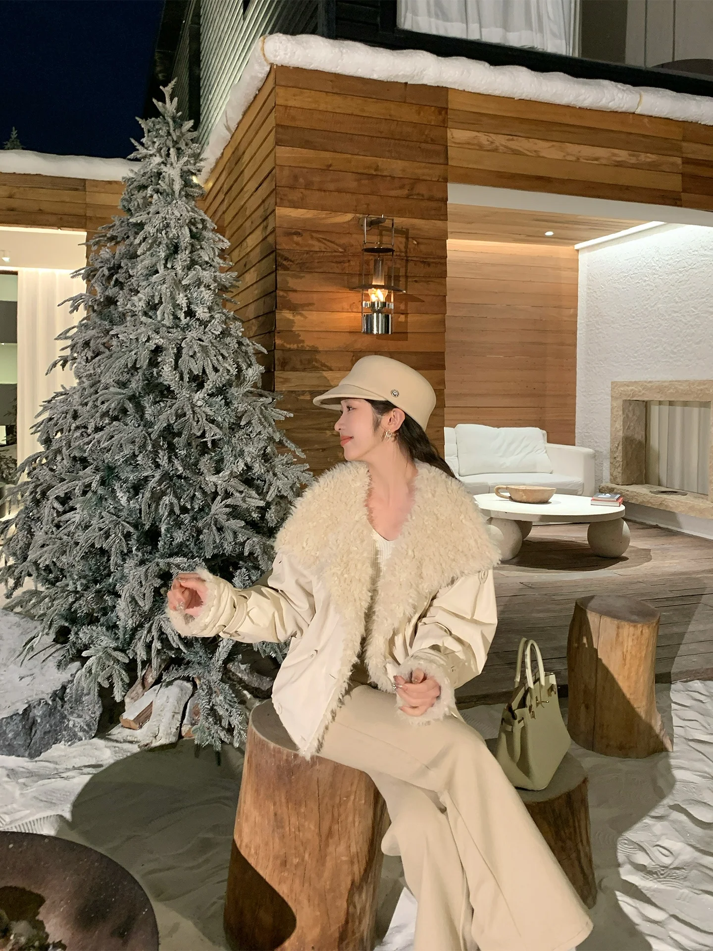 

Snow Peak Milk Coffee ort down Jaet Women's Winter New Fluffy Parka Goose down Coat Casual Sle Long Sve Loose Fit