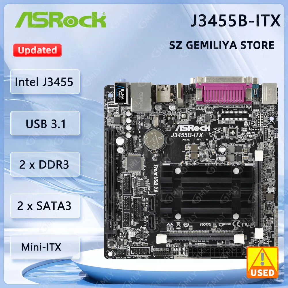 Placa-mãe ASROCK J3455b-ITX Mini-ITX Intel Quad-Core cpu J3455 DDR3 16GB Gráficos Intel HD 500 integrados USB 3.1