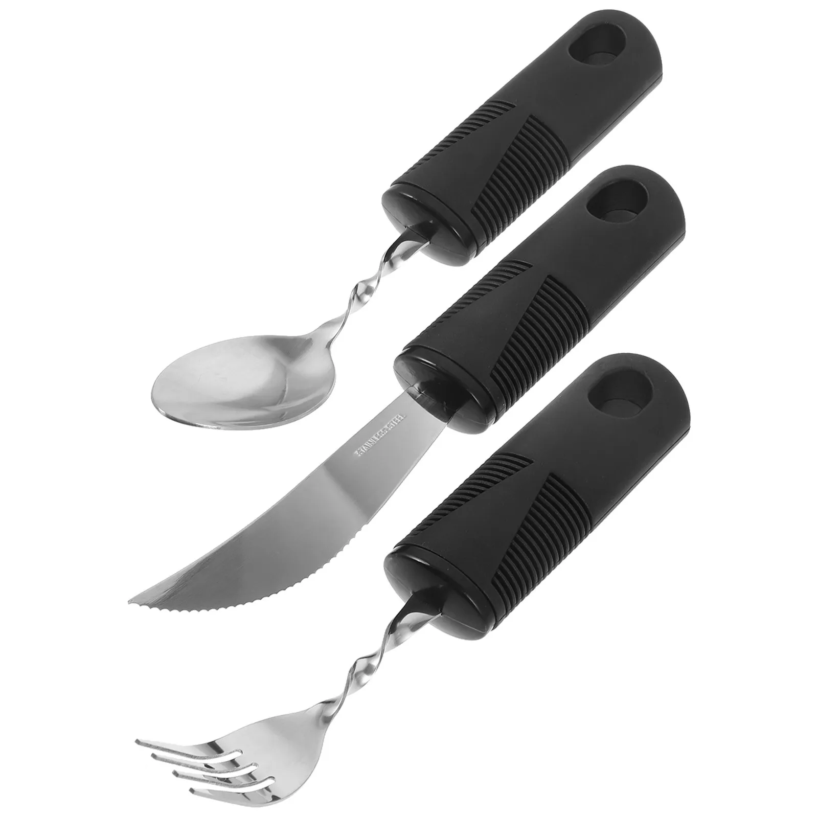 1Set Anti-Shaking Stainless Steel Adaptive Cutlery Portable Utensils Anti-Slip Tableware for Elderly Disabled People Hand Grip