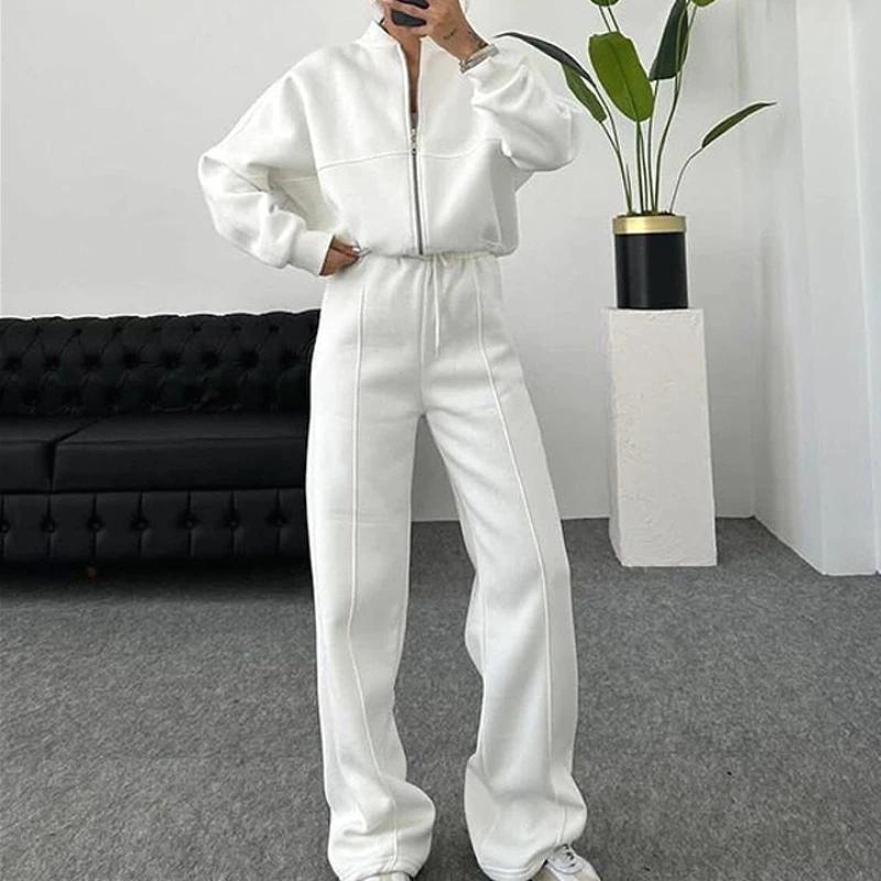 

White Two Piece Sets Women Pants Set Tracksuit Jogger Y2k Sweatshirts Autumn Winter Sports Elastic Waist Streetwear Matching Set