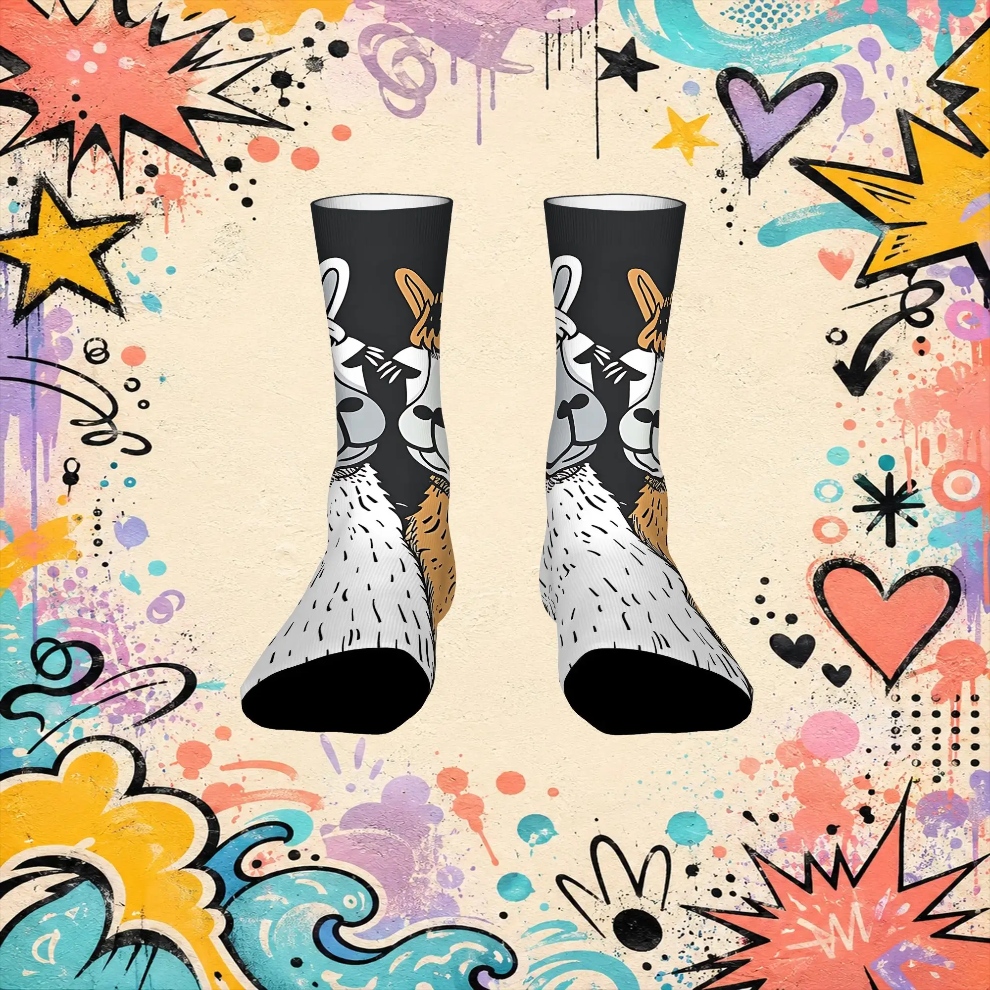 Charming Llama Character Print Retro  Hip Hop Novelty Pattern Crew Creative Sock Sports Socks