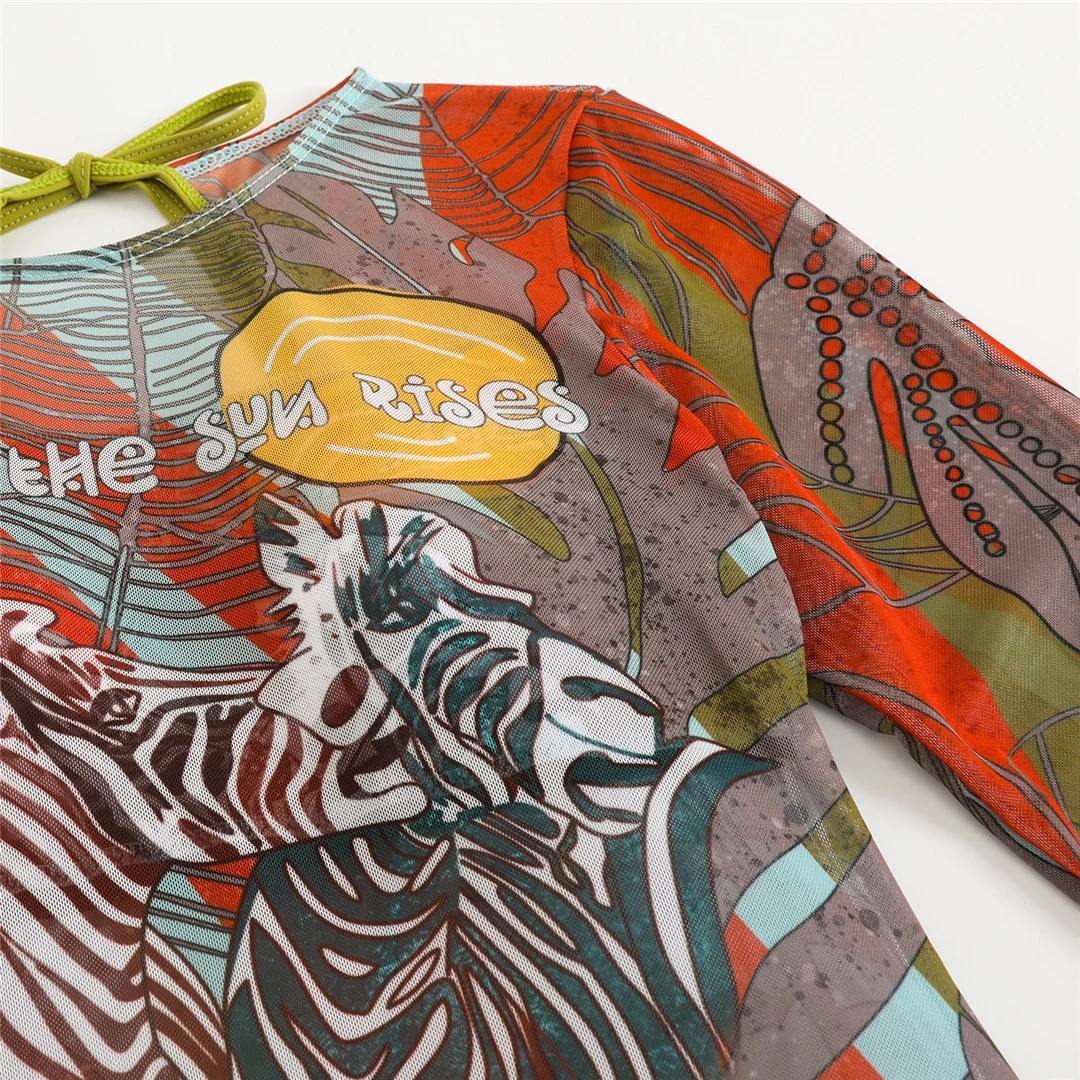 S - XXL Neuer bedruckter Badeanzug mit langen Ärmeln und Hose, einteiliger Damen-Badeanzug, floraler, gepolsterter Badeanzug, Badebekleidung, Modell V7176 – Detail 20