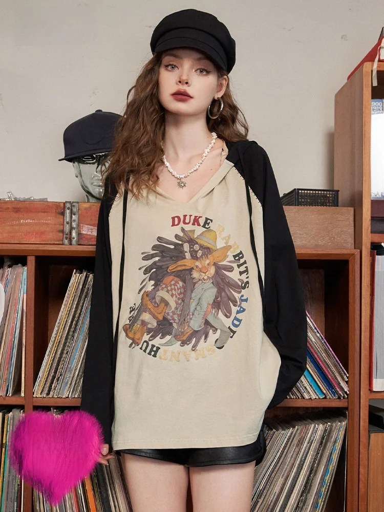 

Ele Printed Long Sve Women's T-irt Color Blo Hoodie Fairy T Design Cotton Casual Sle Age-Defng Top