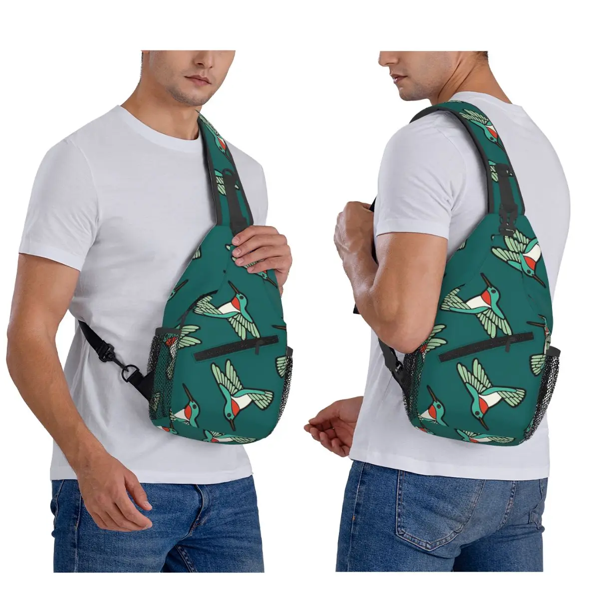 Hummingbird Pattern Chest Bag Men Sling Crossbody Backpack Chest Bag Traveling Hiking Daypack Shoulder Bag