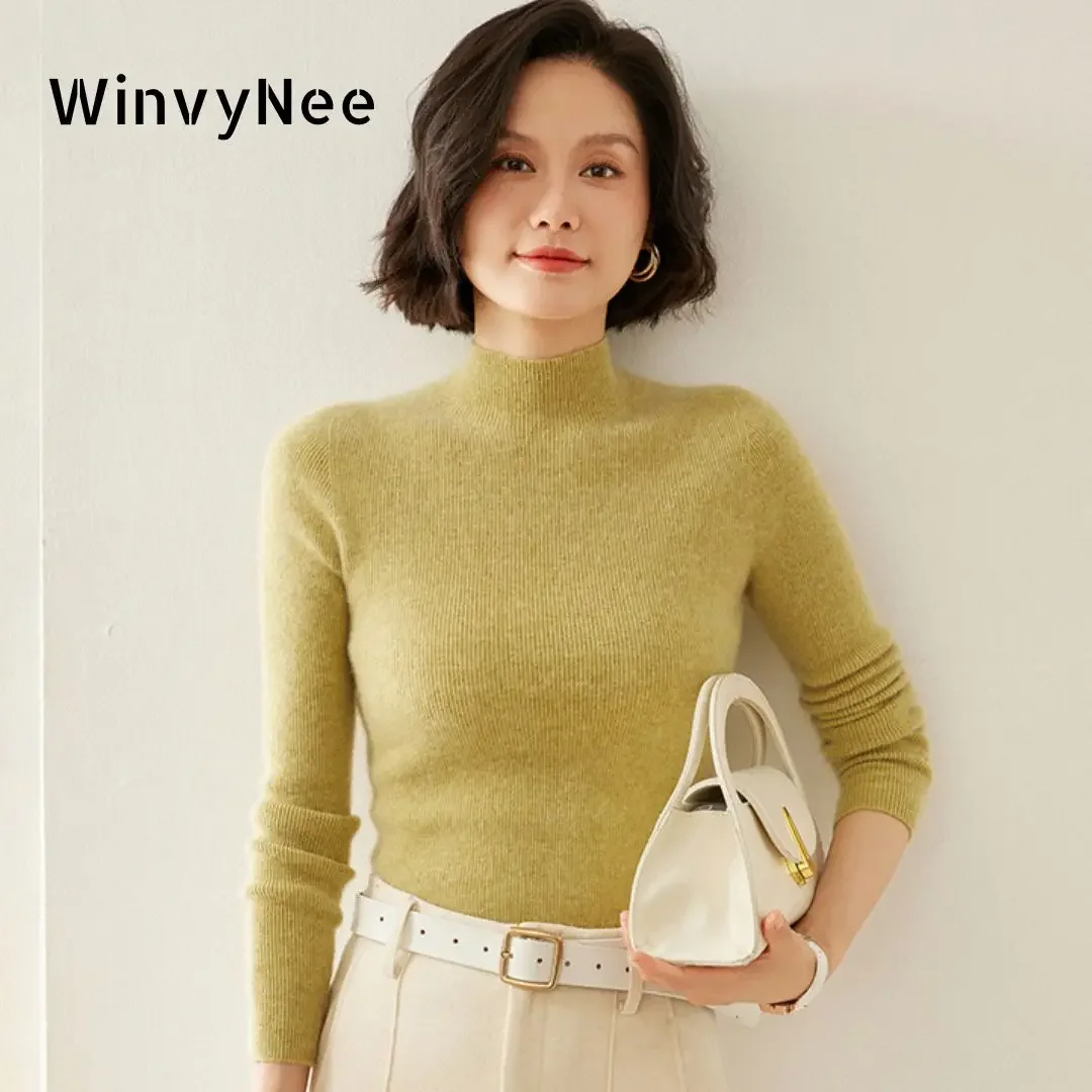 WinvyNee Women Sweaters Cashmere Wool Slim Pullovers High Collar Long Sleeve Solid Sexy Knitted Tops Winter Clothing A1264032