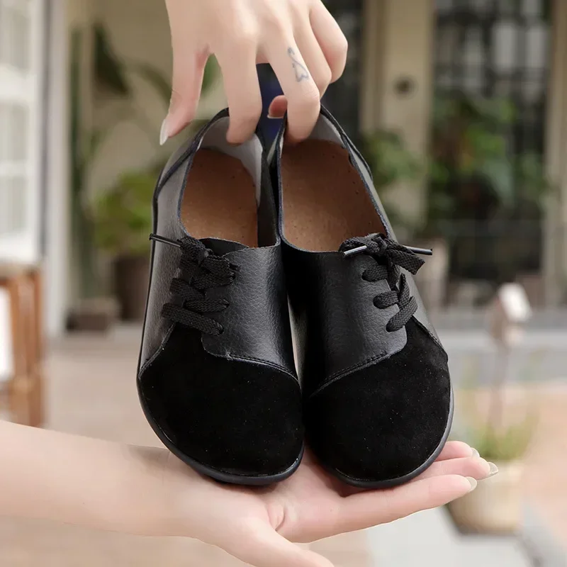 Women Shoes Spring Autumn Leather Moccasins Flats Shoes Woman Sneakers Lace-Up Casual Ladies Driving Shoes Round Toe Lace-up PU