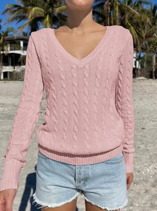 

Casual Knitted Sweater Minimalist Long Sleeved V-Neck Vest Lined Woolen Fabric for Women's Clothing Autumn 2025 Knitted Pullover