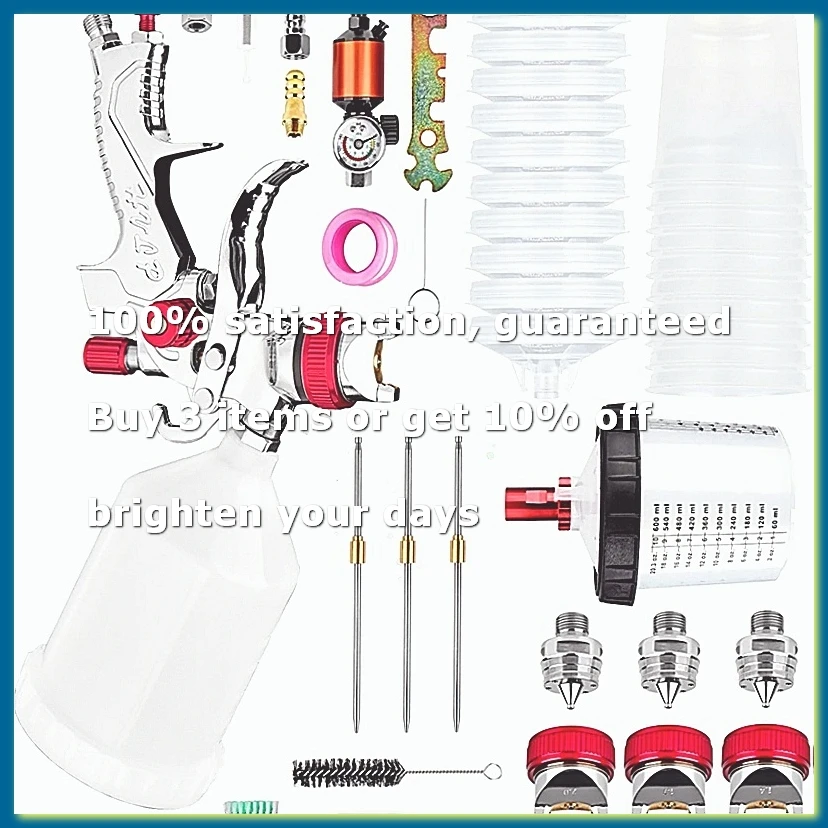 HVLP Air SprayGun Set with Disposable Paint Cup 600cc,with Air Compressor Water/Oil Separator,for Furniture DIY Painting