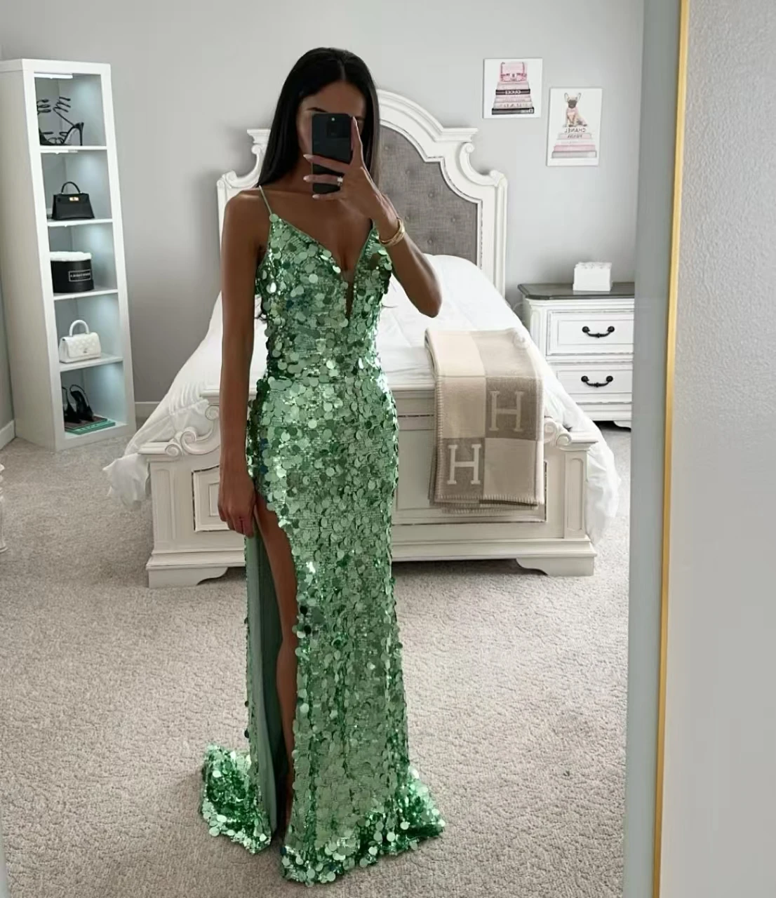 

Glitter Mermaid Ball dress plus size formal sexy deep V-neck backless sleeveless sequins Luxury Party Evening Dress 2024