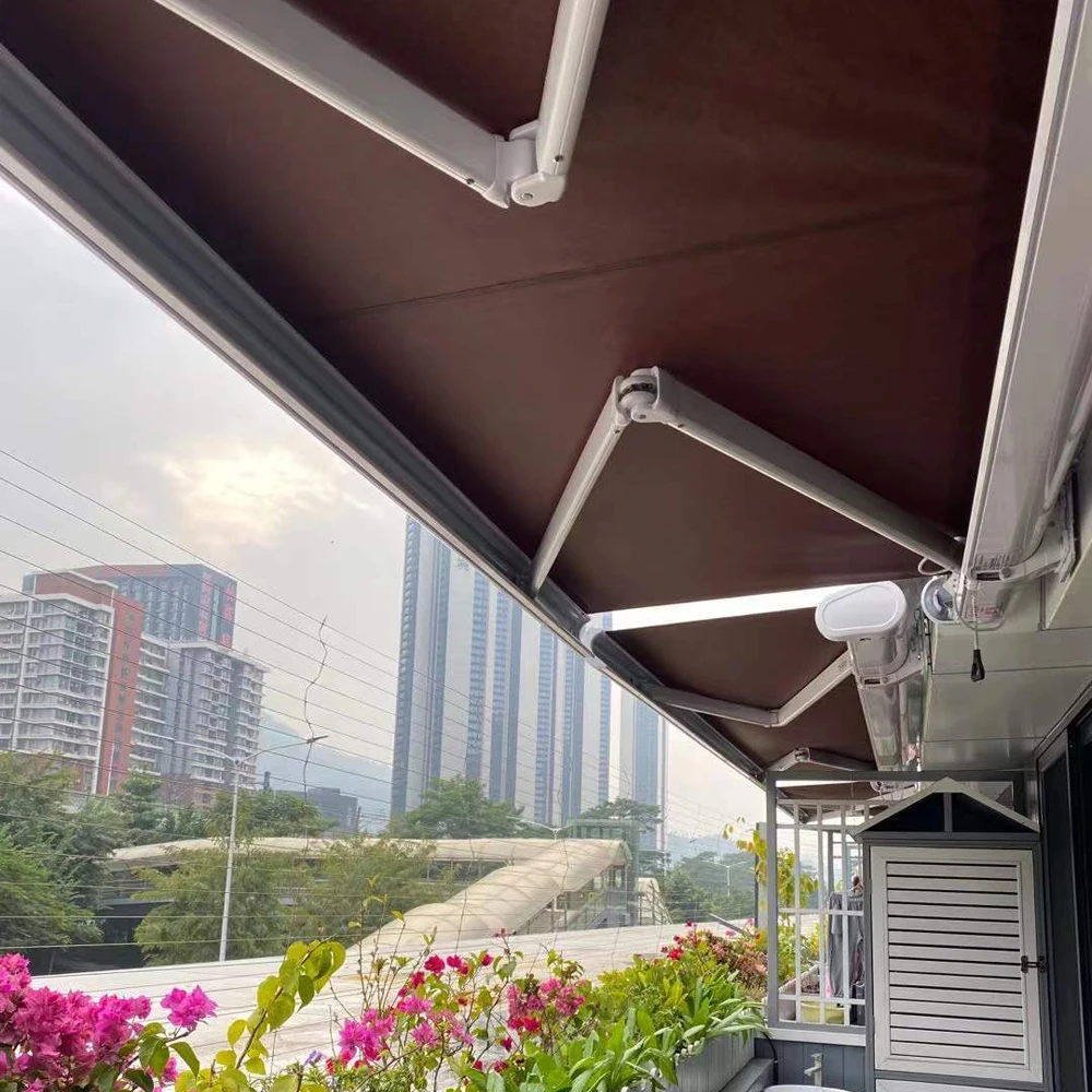 High Performance Alloy Electric Remote Retract Folding Arm Awnings  & Garden Balcony Windproof Shade Canopy