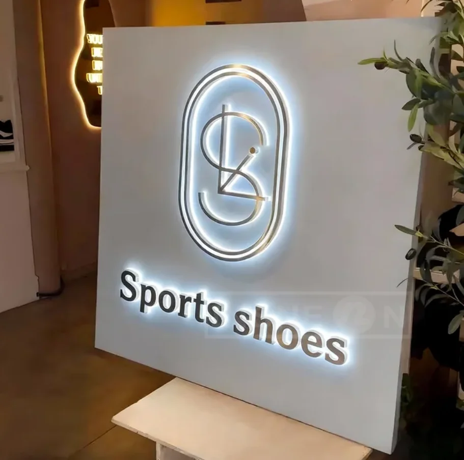 Custom LED Illuminated Sign Square Wall Mounted Business Sign Weatherproof Stainless Steel Backlight Channel Letters Sign