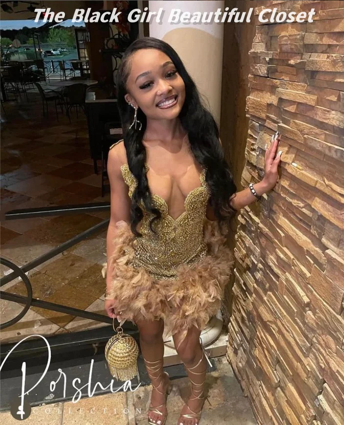 Gold Luxury Short Homecoming Dresses Black Girls O Neck Glitter Graduation Gowns Diamonds Crystal Sequins Party Dresses