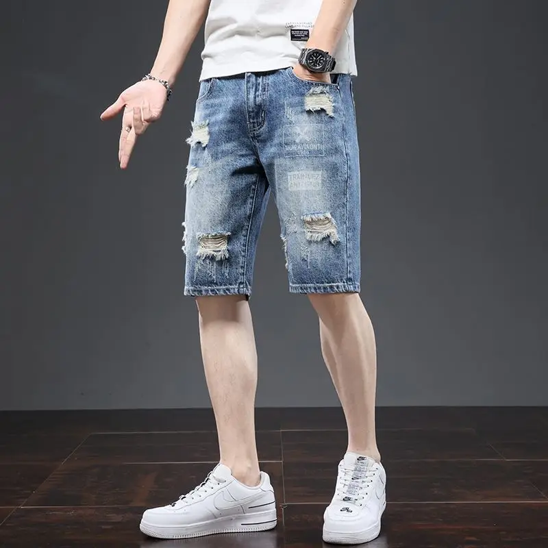 

Denim Shorts Men's 2025 Summer Korean Straight Loose Five-point Casual Pants Men's Breeches Half Pants Denim Short Jeans Shorts