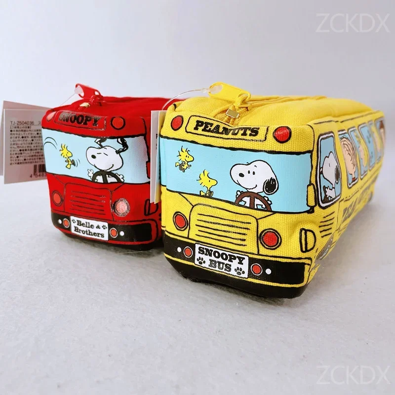 Snoopy Charlie Brown Creative Cartoon Canvas Pencil Case High-capacity Square Bus Pen Bag School Supplies Stationery Storage Box