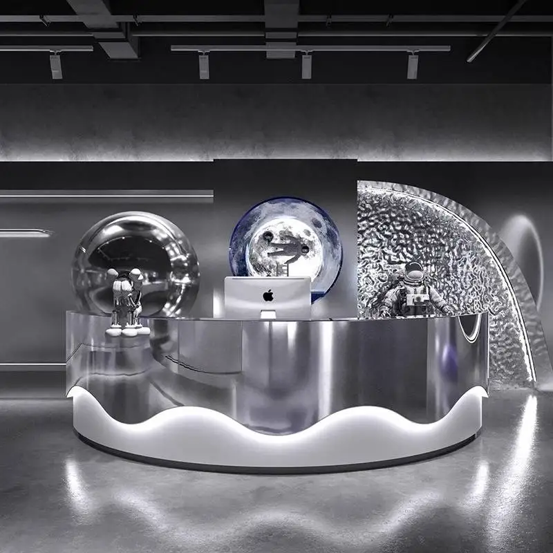 Silver Black Reception Desks Checkout Storage Luxury Modern Reception Desks Classic Corner Recepcion Mostrador Office Furniture