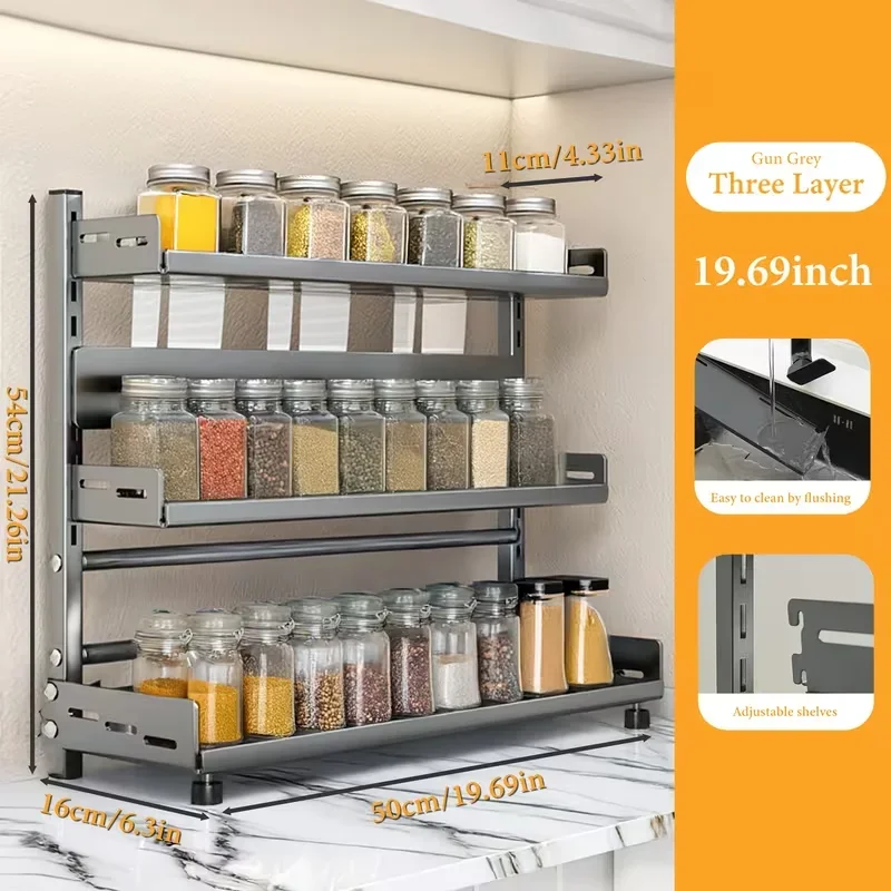 3-Tier Spice Rack Organizer-Space-Saving  Adjustable Kitchen Storage Rack for Spices Jars Organizer Rack for Kitchen Countertop