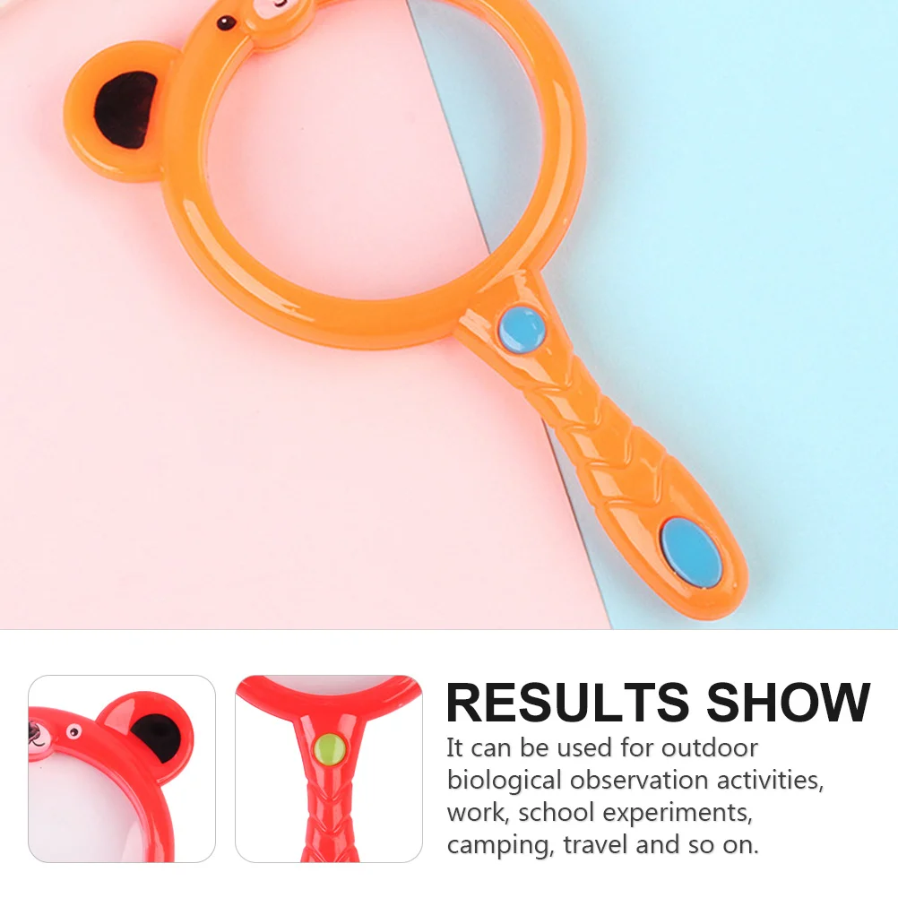 

6Pcs Practical Handle Design Magnifying Glass Cartoon Bear Portable Reading Magnifier Useful Scientific Exploration Tool