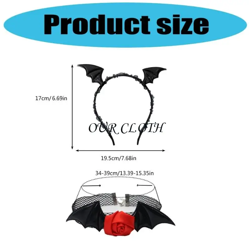Devil Bat Bandband Flower Lace Choker Halloween Cosplay Party Party Accessoires Adultes Femmes Men Halloween Ensemble Y1ac