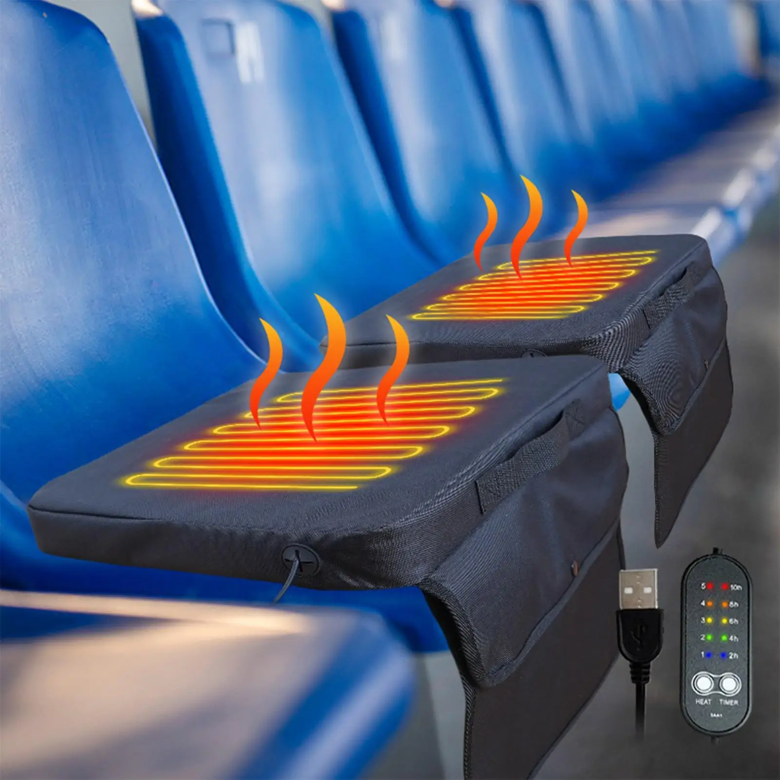 

Подушка для сиденья с подогревом, подушка для отбеливания с 5-мя настройками нагрева, складная подушка для кемпинга, уличных трибун, путешествий, стадиона, зима